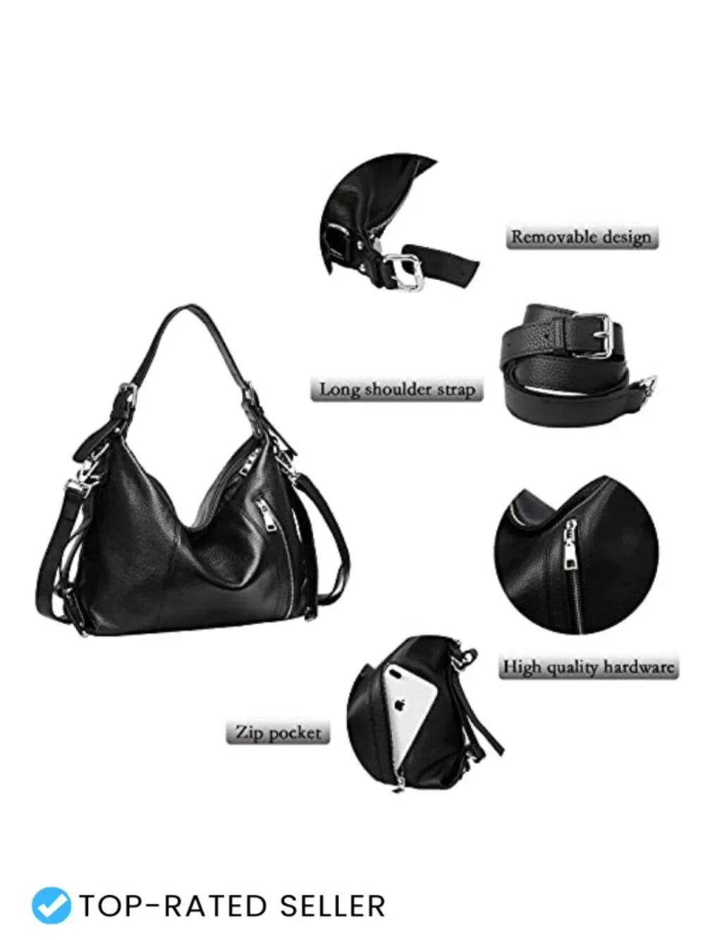 Genuine Leather Hobo Bag Women Tote Shoulder Crossbody Purse
